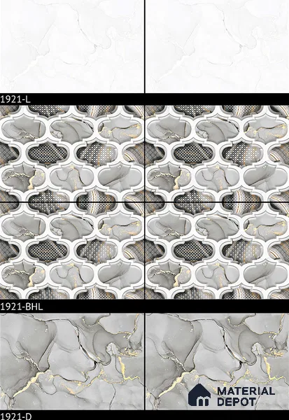 TL 01915 B Grey & Black Highlighter 2 18 x 12 inch Glossy Finish Ceramic Wall Tile - 6 mm