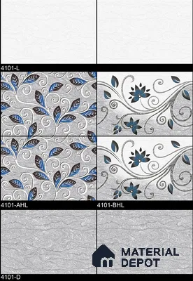 TL 01917 B Flowery Grey Highlighter 1 18 x 12 inch Glossy Finish Ceramic Wall Tile - 6 mm