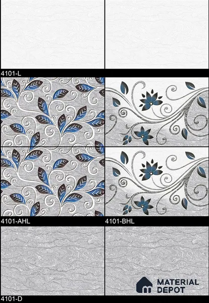 TL 01917 B Flowery Grey Highlighter 1 18 x 12 inch Glossy Finish Ceramic Wall Tile - 6 mm