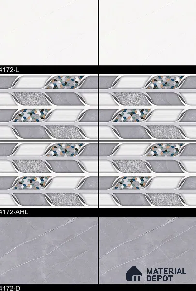 TL 01923 B Grayscale Grey Highlighter 18 x 12 inch Glossy Finish Ceramic Wall Tile - 6 mm