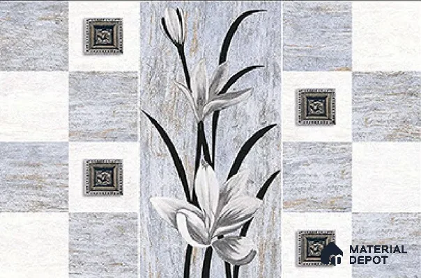 TL 01924 B White & Shadow Grey Highlighter 18 x 12 inch Glossy Finish Ceramic Wall Tile - 6 mm