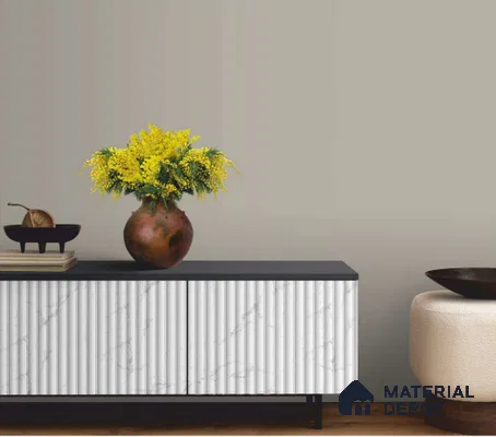 White Fluted look LM 26259 8 ft x 4 ft Super Matte Finish Decorative Laminate - 1 mm | Suitable for Bedroom, TV Unit, Wardrobe, Kitchen Cabinet