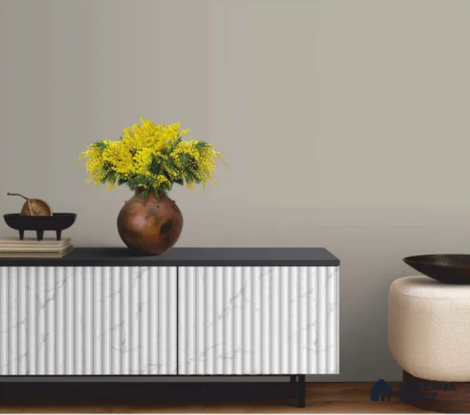White Fluted look LM 26259 8 ft x 4 ft Super Matte Finish Decorative Laminate - 1 mm | Suitable for Bedroom, TV Unit, Wardrobe, Kitchen Cabinet