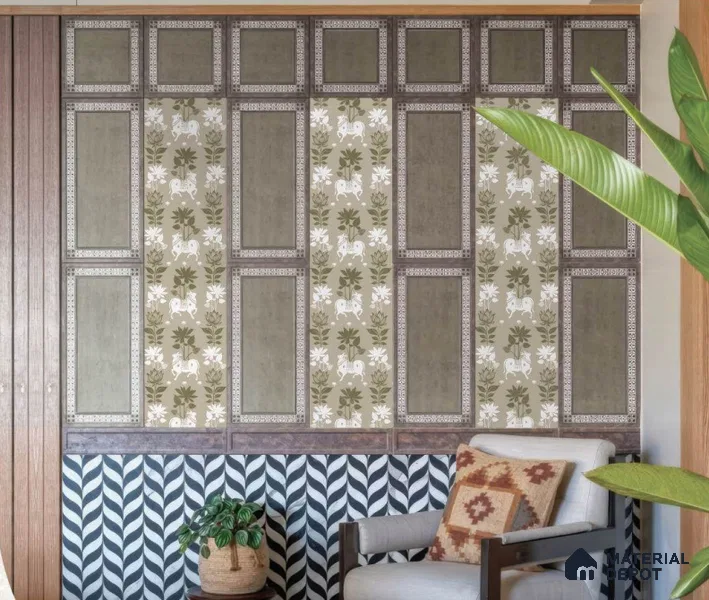 Green Digital look LM 23948 Gaukala Pichwai Art 8 ft x 4 ft Texture Finish Decorative Laminate - 1 mm | Suitable for Living room,TV Unit, Highlighter Wall, Wardrobe, Feature Wall