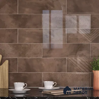 Subway Wall Tile TL 06427 AA Eterna Cocoa Classic Sepia 12 x 4 inch Ceramic Glossy Finish - 8 mm | 24 Random Design | Suitable for Accent / Feature Walls, Bathroom, Kitchen Wall & Backsplashes (Sample)