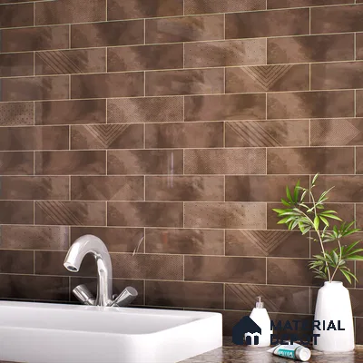 Subway Wall Tile TL 06427 AA Eterna Cocoa Classic Sepia 12 x 4 inch Ceramic Glossy Finish - 8 mm | 24 Random Design | Suitable for Accent / Feature Walls, Bathroom, Kitchen Wall & Backsplashes (Sample)