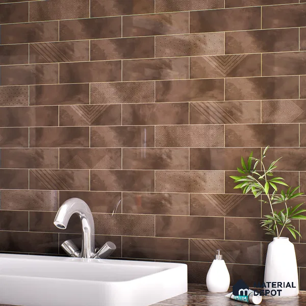 Subway Wall Tile TL 06427 AA Eterna Cocoa Classic Sepia 12 x 4 inch Ceramic Glossy Finish - 8 mm | 24 Random Design | Suitable for Accent / Feature Walls, Bathroom, Kitchen Wall & Backsplashes (Sample)