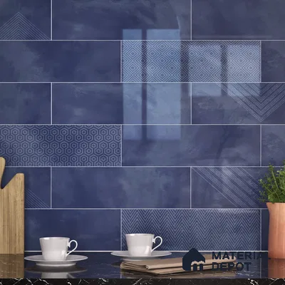 Subway Wall Tile TL 06427 AC Eterna Azure Cyan 12 x 4 inch Ceramic Glossy Finish - 8 mm | 24 Random Design | Suitable for Accent / Feature Walls, Bathroom, Kitchen Wall & Backsplashes
