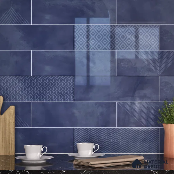 Subway Wall Tile TL 06427 AC Eterna Azure Cyan 12 x 4 inch Ceramic Glossy Finish - 8 mm | 24 Random Design | Suitable for Accent / Feature Walls, Bathroom, Kitchen Wall & Backsplashes