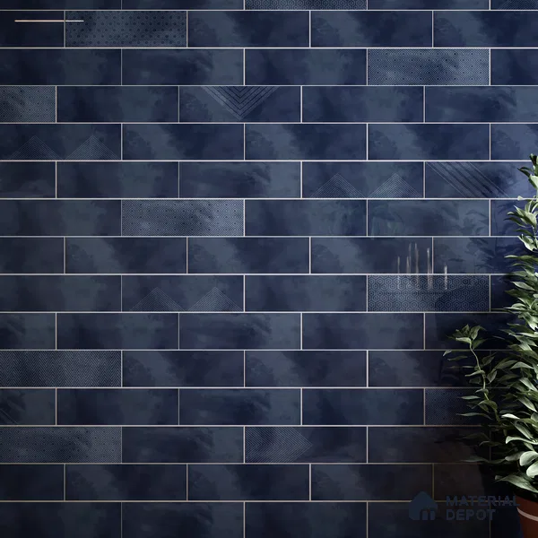Subway Wall Tile TL 06427 AC Eterna Azure Cyan 12 x 4 inch Ceramic Glossy Finish - 8 mm | 24 Random Design | Suitable for Accent / Feature Walls, Bathroom, Kitchen Wall & Backsplashes