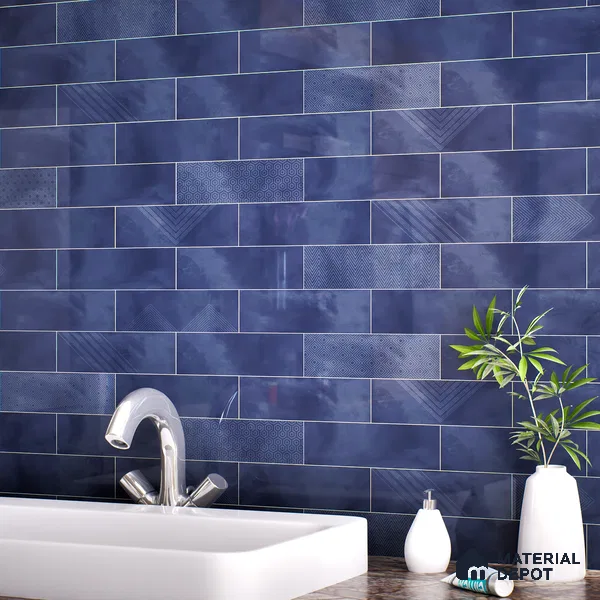 Subway Wall Tile TL 06427 AC Eterna Azure Cyan 12 x 4 inch Ceramic Glossy Finish - 8 mm | 24 Random Design | Suitable for Accent / Feature Walls, Bathroom, Kitchen Wall & Backsplashes