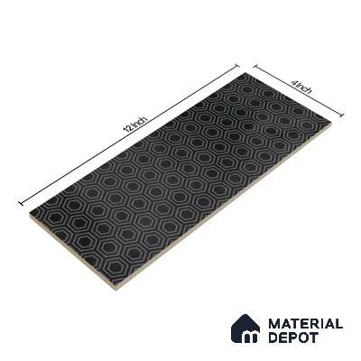 Subway Wall Tile TL 06427 AD Eterna Ash Nero 12 x 4 inch Ceramic Glossy Finish - 8 mm | 24 Random Design | Suitable for Accent / Feature Walls, Bathroom, Kitchen Wall & Backsplashes