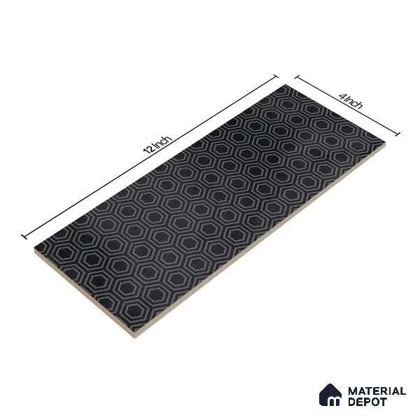 Subway Wall Tile TL 06427 AD Eterna Ash Nero 12 x 4 inch Ceramic Glossy Finish - 8 mm | 24 Random Design | Suitable for Accent / Feature Walls, Bathroom, Kitchen Wall & Backsplashes