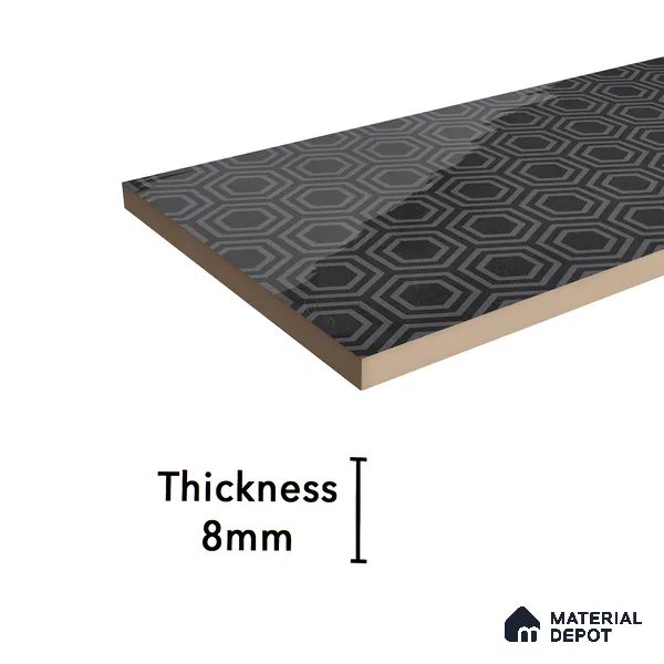 Subway Wall Tile TL 06427 AD Eterna Ash Nero 12 x 4 inch Ceramic Glossy Finish - 8 mm | 24 Random Design | Suitable for Accent / Feature Walls, Bathroom, Kitchen Wall & Backsplashes