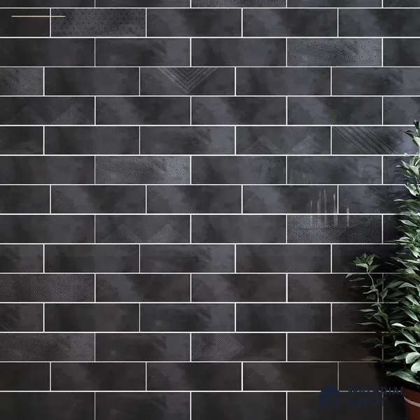 Subway Wall Tile TL 06427 AD Eterna Ash Nero 12 x 4 inch Ceramic Glossy Finish - 8 mm | 24 Random Design | Suitable for Accent / Feature Walls, Bathroom, Kitchen Wall & Backsplashes