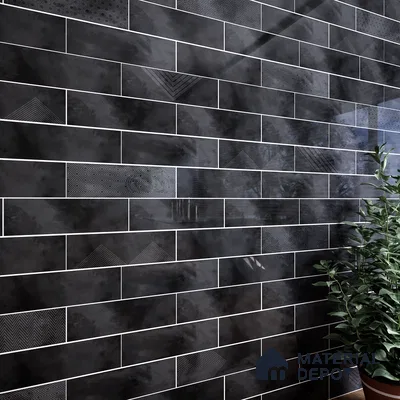 Subway Wall Tile TL 06427 AD Eterna Ash Nero 12 x 4 inch Ceramic Glossy Finish - 8 mm | 24 Random Design | Suitable for Accent / Feature Walls, Bathroom, Kitchen Wall & Backsplashes