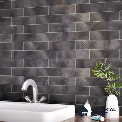 Subway Wall Tile TL 06427 AD Eterna Ash Nero 12 x 4 inch Ceramic Glossy Finish - 8 mm | 24 Random Design | Suitable for Accent / Feature Walls, Bathroom, Kitchen Wall & Backsplashes