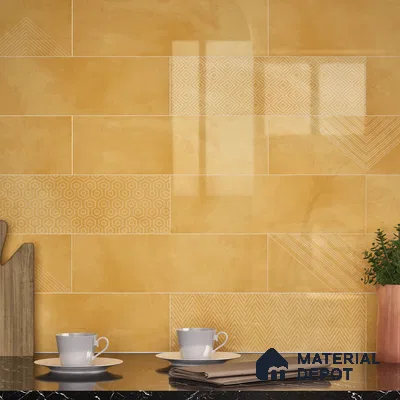 Subway Wall Tile TL 06427 AH Eterna Sunburst Blonde 12 x 4 inch Ceramic Glossy Finish - 8 mm | 24 Random Design | Suitable for Accent / Feature Walls, Bathroom, Kitchen Wall & Backsplashes