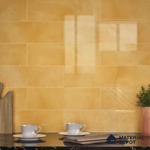 Subway Wall Tile TL 06427 AH Eterna Sunburst Blonde 12 x 4 inch Ceramic Glossy Finish - 8 mm | 24 Random Design | Suitable for Accent / Feature Walls, Bathroom, Kitchen Wall & Backsplashes