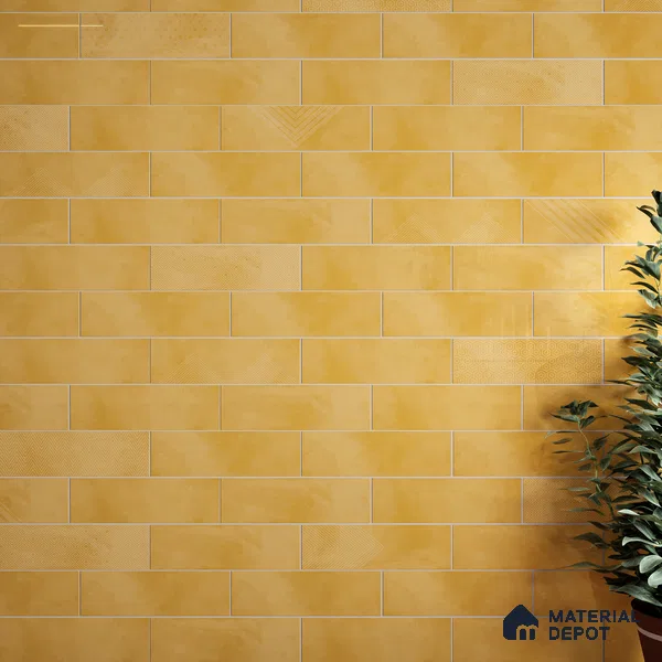 Subway Wall Tile TL 06427 AH Eterna Sunburst Blonde 12 x 4 inch Ceramic Glossy Finish - 8 mm | 24 Random Design | Suitable for Accent / Feature Walls, Bathroom, Kitchen Wall & Backsplashes