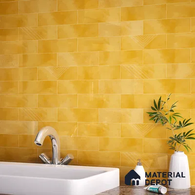 Subway Wall Tile TL 06427 AH Eterna Sunburst Blonde 12 x 4 inch Ceramic Glossy Finish - 8 mm | 24 Random Design | Suitable for Accent / Feature Walls, Bathroom, Kitchen Wall & Backsplashes