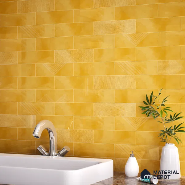 Subway Wall Tile TL 06427 AH Eterna Sunburst Blonde 12 x 4 inch Ceramic Glossy Finish - 8 mm | 24 Random Design | Suitable for Accent / Feature Walls, Bathroom, Kitchen Wall & Backsplashes