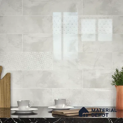 Subway Wall Tile TL 06427 AJ Eterna Frost Glacier 12 x 4 inch Ceramic Glossy Finish - 8 mm | 24 Random Design | Suitable for Accent / Feature Walls, Bathroom, Kitchen Wall & Backsplashes (Sample)