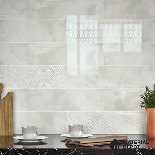 Subway Wall Tile TL 06427 AJ Eterna Frost Glacier 12 x 4 inch Ceramic Glossy Finish - 8 mm | 24 Random Design | Suitable for Accent / Feature Walls, Bathroom, Kitchen Wall & Backsplashes