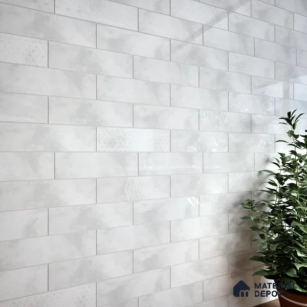 Subway Wall Tile TL 06427 AJ Eterna Frost Glacier 12 x 4 inch Ceramic Glossy Finish - 8 mm | 24 Random Design | Suitable for Accent / Feature Walls, Bathroom, Kitchen Wall & Backsplashes (Sample)