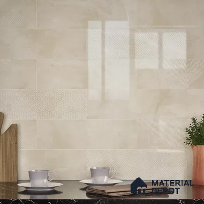 Subway Wall Tile TL 06427 B Eterna Almond Beige 12 x 4 inch Ceramic Glossy Finish - 8 mm | 24 Random Design | Suitable for Accent / Feature Walls, Bathroom, Kitchen Wall & Backsplashes (Sample)