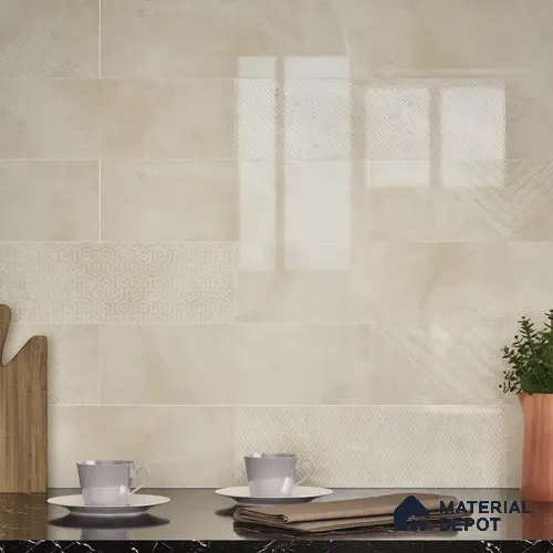 Subway Wall Tile TL 06427 B Eterna Almond Beige 12 x 4 inch Ceramic Glossy Finish - 8 mm | 24 Random Design | Suitable for Accent / Feature Walls, Bathroom, Kitchen Wall & Backsplashes