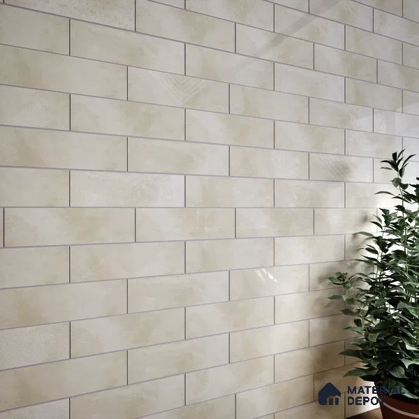Subway Wall Tile TL 06427 B Eterna Almond Beige 12 x 4 inch Ceramic Glossy Finish - 8 mm | 24 Random Design | Suitable for Accent / Feature Walls, Bathroom, Kitchen Wall & Backsplashes (Sample)