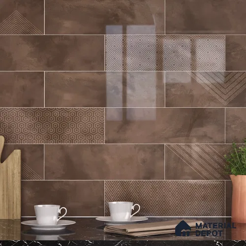 Subway Wall Tile TL 06427 E Eterna Cocoa Bliss 12 x 4 inch Ceramic Glossy Finish - 8 mm  | Suitable for Accent / Feature Walls, Bathroom, Kitchen Wall & Backsplashes