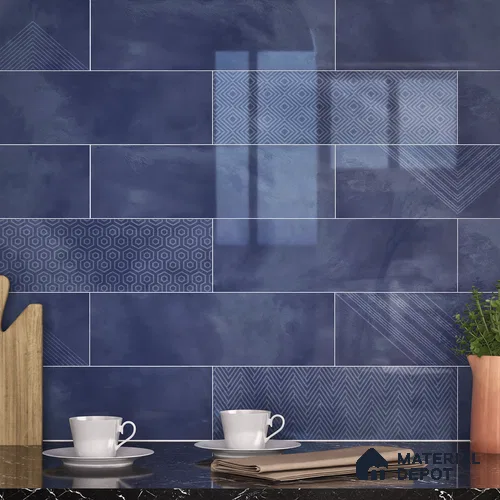 Subway Wall Tile TL 06427 I Eterna Azure 12 x 4 inch Ceramic Glossy Finish - 8 mm  | Suitable for Accent / Feature Walls, Bathroom, Kitchen Wall & Backsplashes
