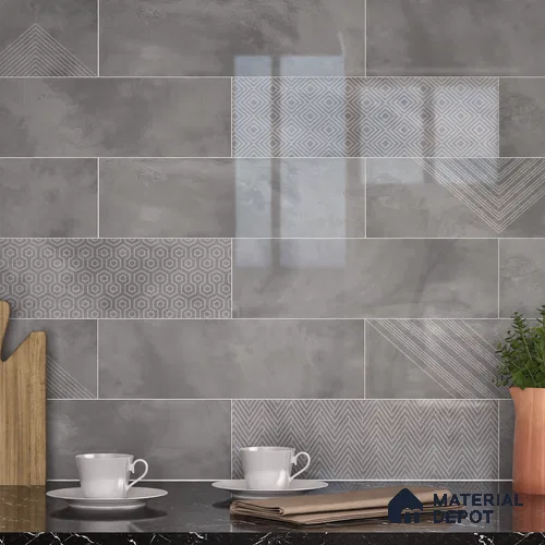 Subway Wall Tile TL 06427 M Eterna Silver Mist 12 x 4 inch Ceramic Glossy Finish - 8 mm  | Suitable for Accent / Feature Walls, Bathroom, Kitchen Wall & Backsplashes
