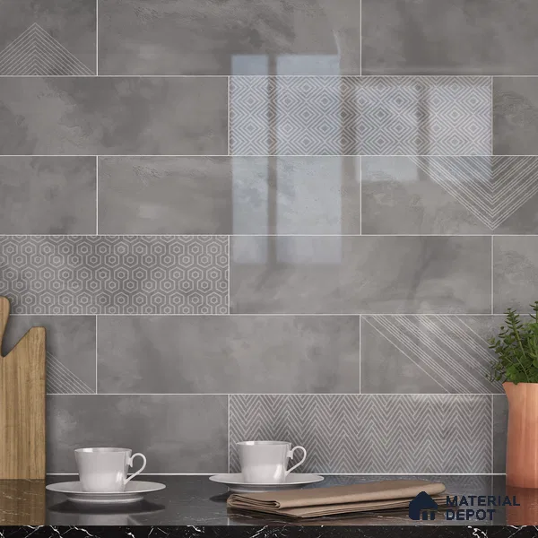 Subway Wall Tile TL 06427 M Eterna Silver Mist 12 x 4 inch Ceramic Glossy Finish - 8 mm  | Suitable for Accent / Feature Walls, Bathroom, Kitchen Wall & Backsplashes