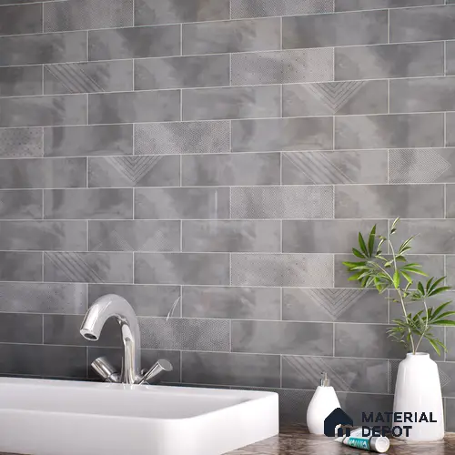 Subway Wall Tile TL 06427 M Eterna Silver Mist 12 x 4 inch Ceramic Glossy Finish - 8 mm  | Suitable for Accent / Feature Walls, Bathroom, Kitchen Wall & Backsplashes