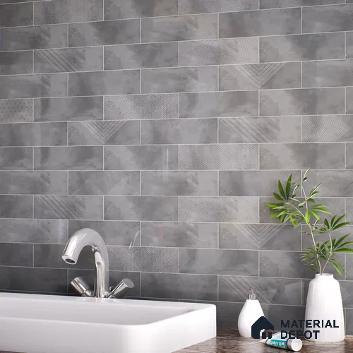 Subway Wall Tile TL 06427 N Eterna Silver Mist Blend 12 x 4 inch Ceramic Glossy Finish - 8 mm | 24 Random Design | Suitable for Accent / Feature Walls, Bathroom, Kitchen Wall & Backsplashes