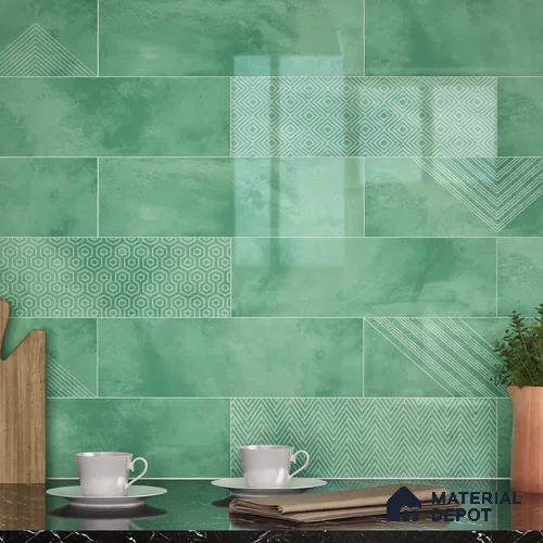 Subway Wall Tile TL 06427 O Eterna Emerald 12 x 4 inch Ceramic Glossy Finish - 8 mm  | Suitable for Accent / Feature Walls, Bathroom, Kitchen Wall & Backsplashes