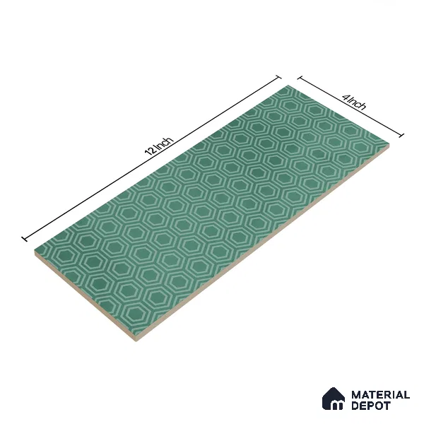 Subway Wall Tile TL 06427 P Eterna Emerald Green 12 x 4 inch Ceramic Glossy Finish - 8 mm | 24 Random Design | Suitable for Accent / Feature Walls, Bathroom, Kitchen Wall & Backsplashes