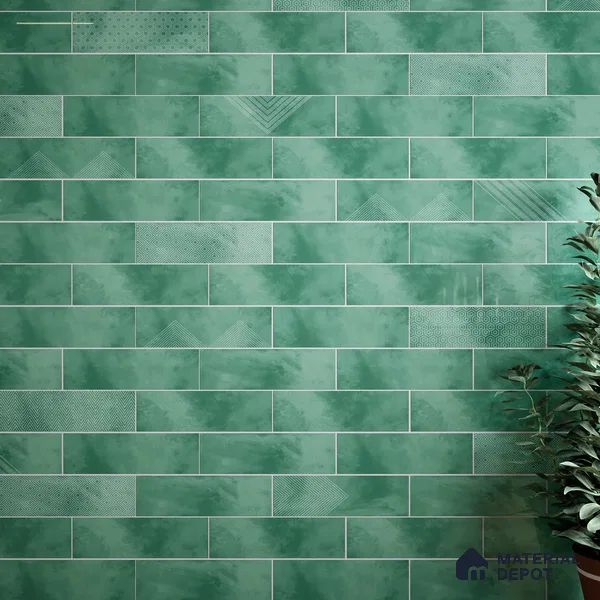 Subway Wall Tile TL 06427 P Eterna Emerald Green 12 x 4 inch Ceramic Glossy Finish - 8 mm | 24 Random Design | Suitable for Accent / Feature Walls, Bathroom, Kitchen Wall & Backsplashes
