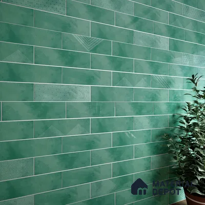 Subway Wall Tile TL 06427 P Eterna Emerald Green 12 x 4 inch Ceramic Glossy Finish - 8 mm | 24 Random Design | Suitable for Accent / Feature Walls, Bathroom, Kitchen Wall & Backsplashes