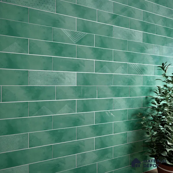 Subway Wall Tile TL 06427 P Eterna Emerald Green 12 x 4 inch Ceramic Glossy Finish - 8 mm | 24 Random Design | Suitable for Accent / Feature Walls, Bathroom, Kitchen Wall & Backsplashes