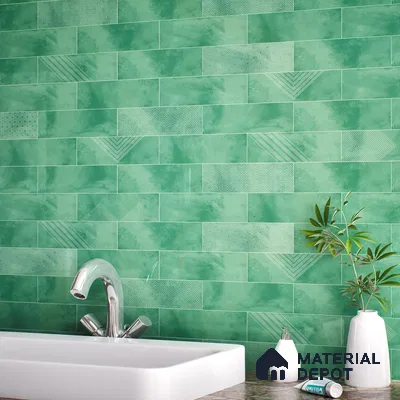 Subway Wall Tile TL 06427 P Eterna Emerald Green 12 x 4 inch Ceramic Glossy Finish - 8 mm | 24 Random Design | Suitable for Accent / Feature Walls, Bathroom, Kitchen Wall & Backsplashes