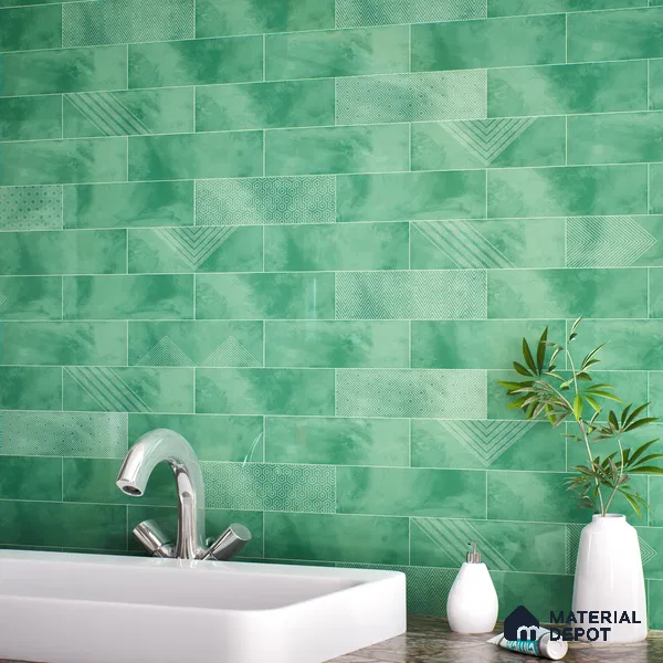 Subway Wall Tile TL 06427 P Eterna Emerald Green 12 x 4 inch Ceramic Glossy Finish - 8 mm | 24 Random Design | Suitable for Accent / Feature Walls, Bathroom, Kitchen Wall & Backsplashes