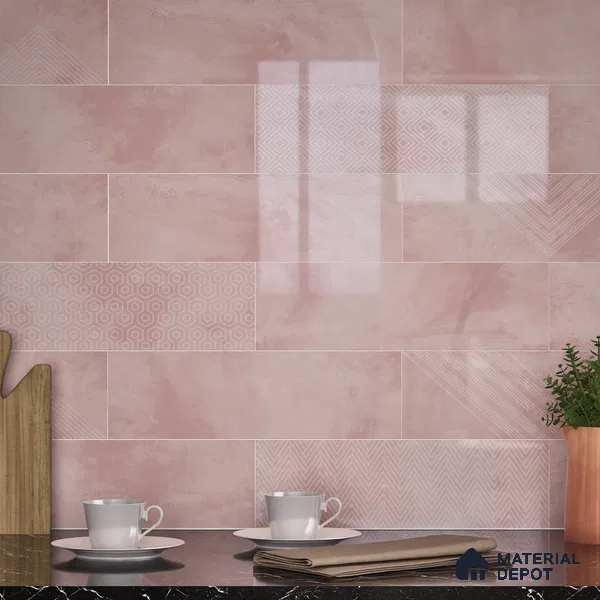 Subway Wall Tile TL 06427 R Eterna Blossom Pink 12 x 4 inch Ceramic Glossy Finish - 8 mm | 24 Random Design | Suitable for Accent / Feature Walls, Bathroom, Kitchen Wall & Backsplashes (Sample)
