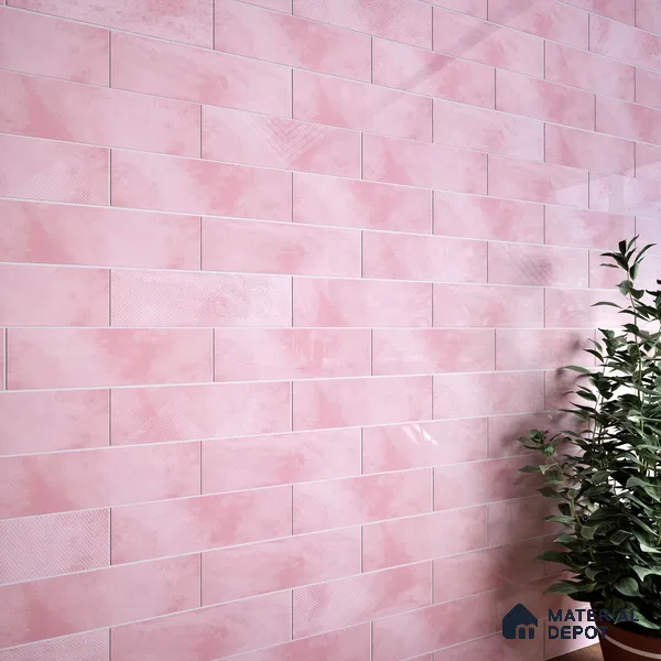 Subway Wall Tile TL 06427 R Eterna Blossom Pink 12 x 4 inch Ceramic Glossy Finish - 8 mm | 24 Random Design | Suitable for Accent / Feature Walls, Bathroom, Kitchen Wall & Backsplashes (Sample)