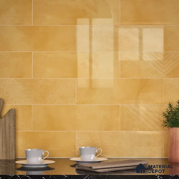 Subway Wall Tile TL 06427 S Eterna Sunburst 12 x 4 inch Ceramic Glossy Finish - 8 mm  | Suitable for Accent / Feature Walls, Bathroom, Kitchen Wall & Backsplashes (Sample)