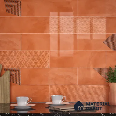 Subway Wall Tile TL 06427 U Eterna Tangerine 12 x 4 inch Ceramic Glossy Finish - 8 mm  | Suitable for Accent / Feature Walls, Bathroom, Kitchen Wall & Backsplashes (Sample)