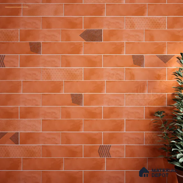 Subway Wall Tile TL 06427 U Eterna Tangerine 12 x 4 inch Ceramic Glossy Finish - 8 mm  | Suitable for Accent / Feature Walls, Bathroom, Kitchen Wall & Backsplashes (Sample)